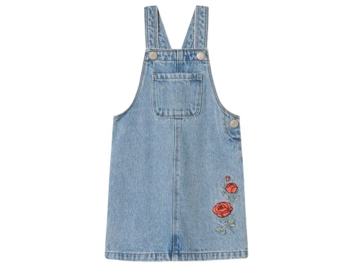 Lys blå denimkjole med broderet rød rose fra Name It 13235525 light blue denim